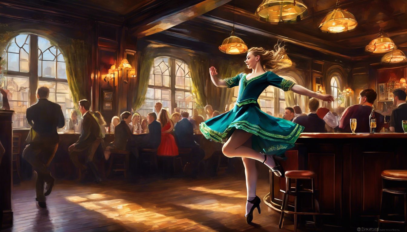 Irish dancer dancing in a bar.