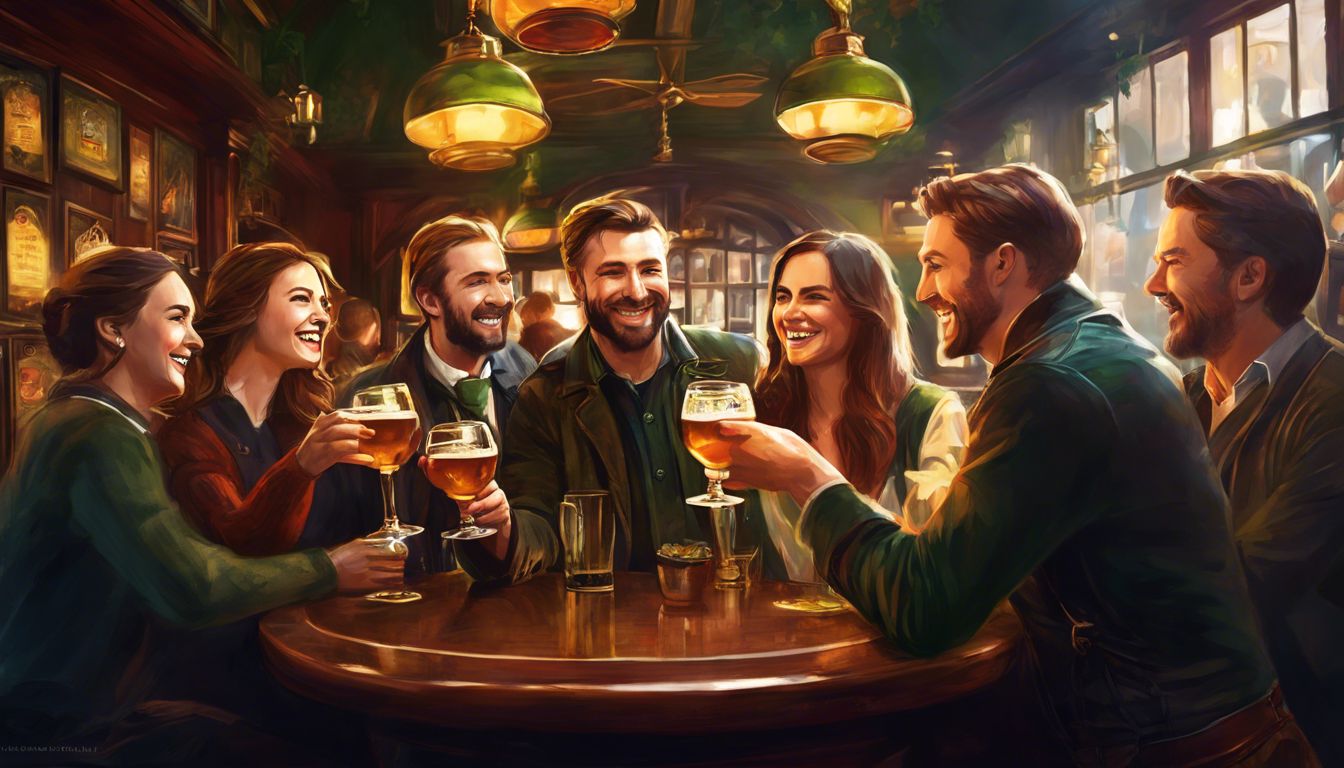 A group of friends drinking beer in a pub.