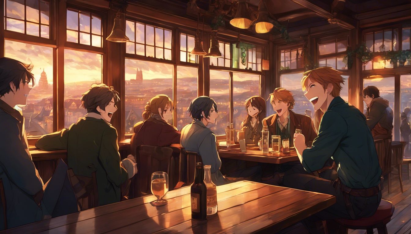 A group of people sitting at a table in a restaurant.