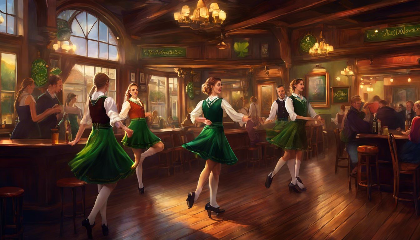 Irish dancers dancing in a pub.