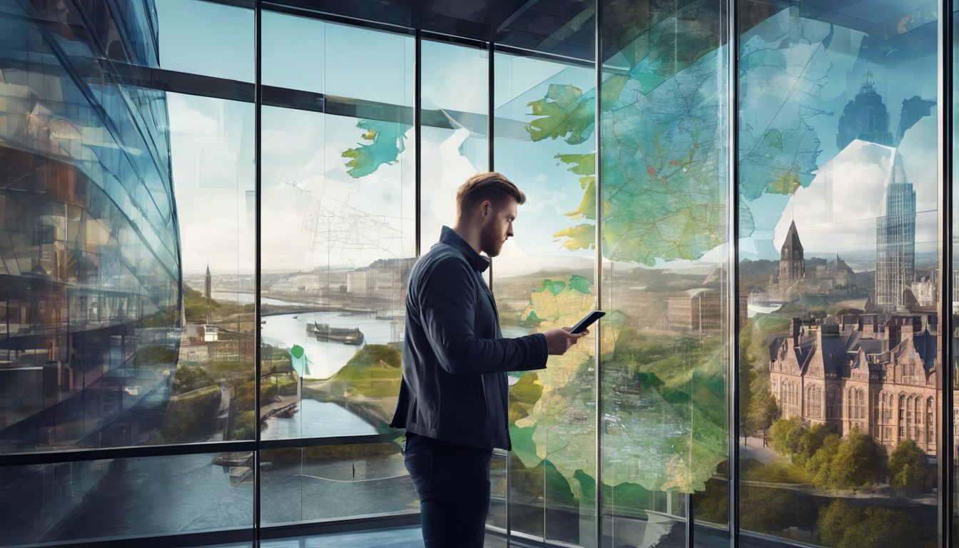 A businessman looking at a map on his phone.