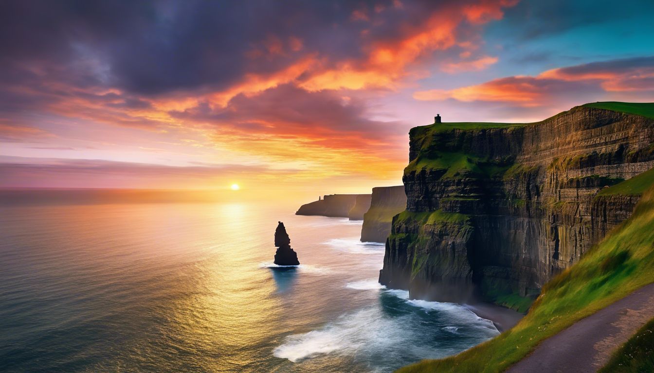 Cliffs of moher in ireland at sunset.